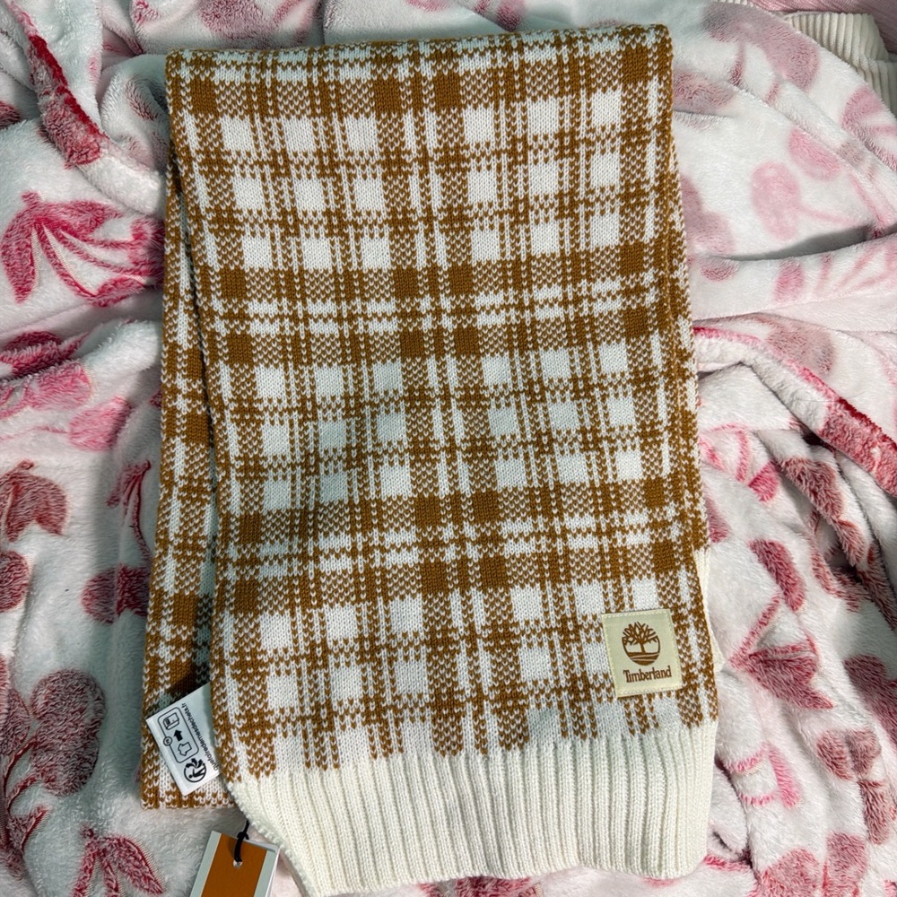 Timberland Orange and White Knit Scarf